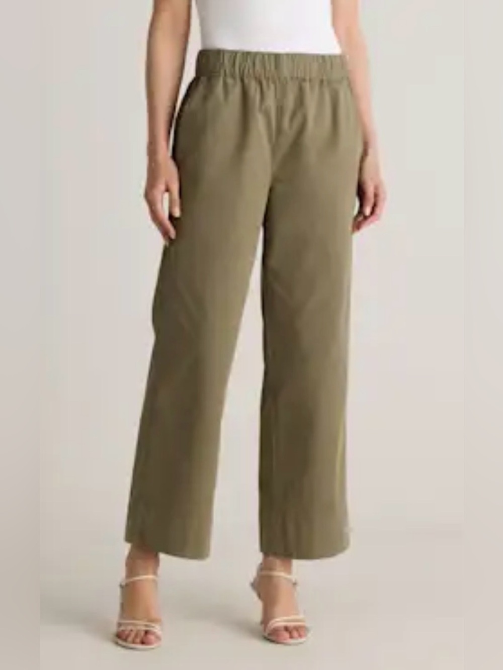 Quince Organic Stretch Cotton Wide Leg Chino Pants Olive Green Size 10